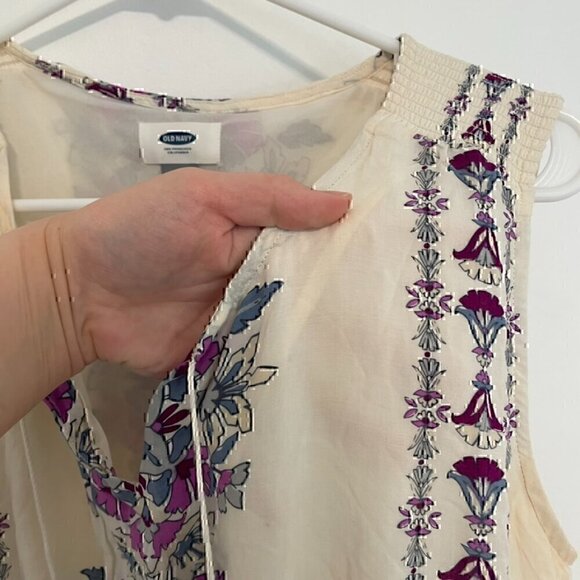 OLD NAVY Printed Tassle Boho Midi Dress Cream Ivory Floral Tassel Boho M NO BELT - Picture 5 of 13